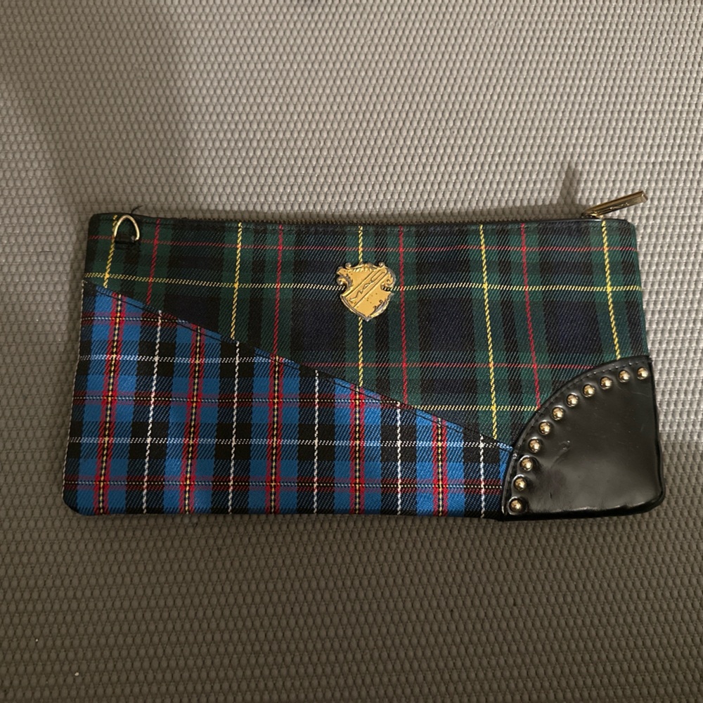 MAC Tartan Plaid Studded Clutch / Makeup Bag